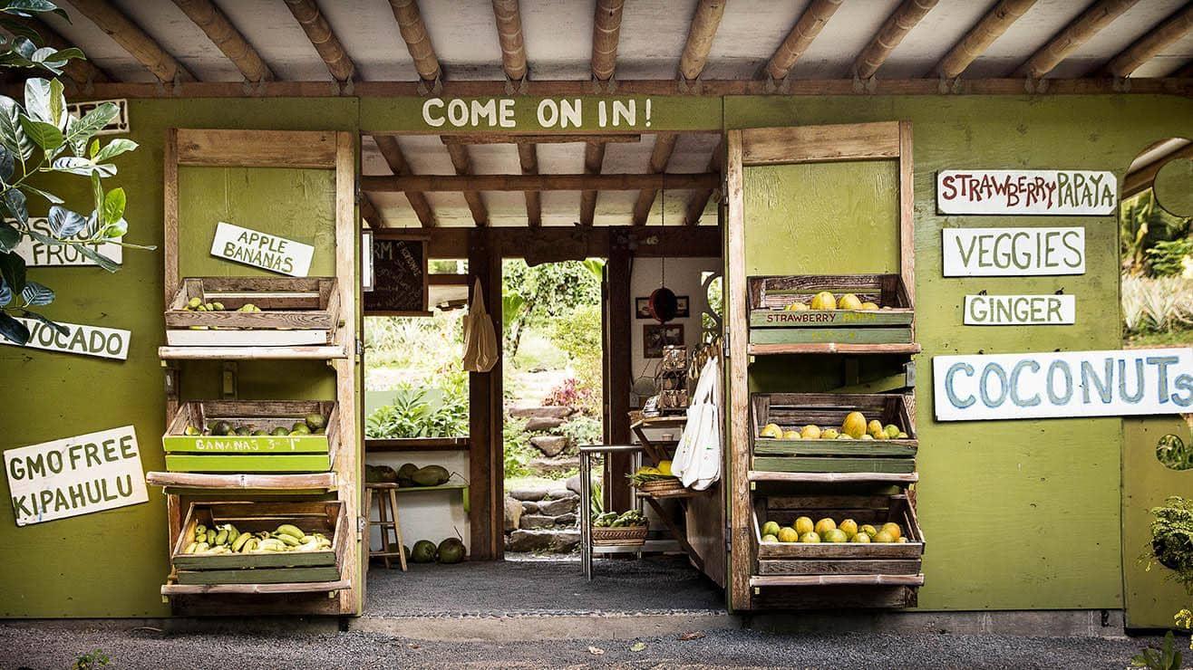  A small fruit shop in an exotic country