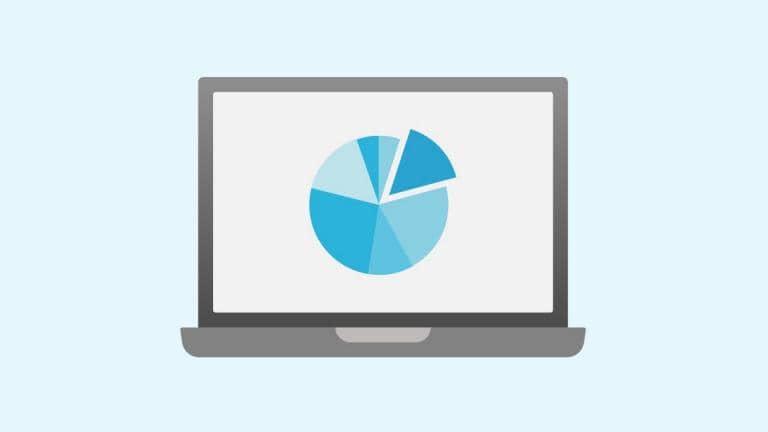 Laptop with pie chart on screen icon